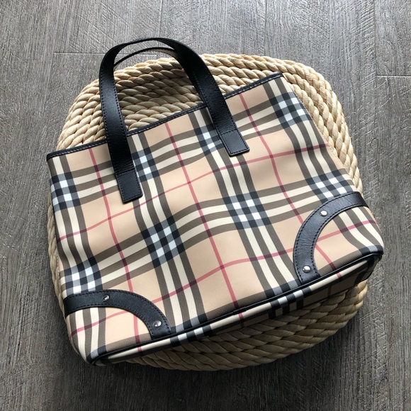 Burberry Handbags - Burberry check leather trim tote bag